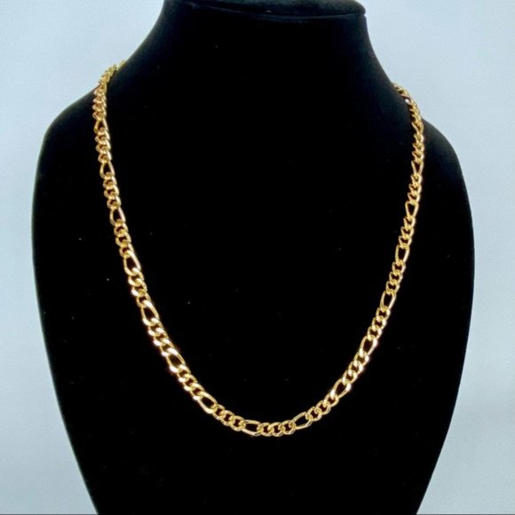 14K Gold Plated Figaro 8mm Link Chain Necklace Bracelet Set - Picture 2 of 8